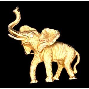 Napier Elephant Gold Tone Brooch Vintage 1980s Signed
